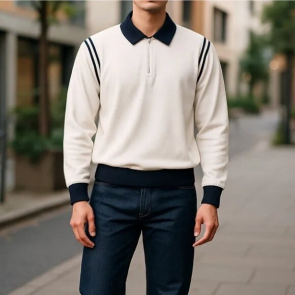 ⛳ Bogey Boys "Zip Terry Crewneck" Golf Shirt. White, Navy. New With Tags! - Picture 1 of 7